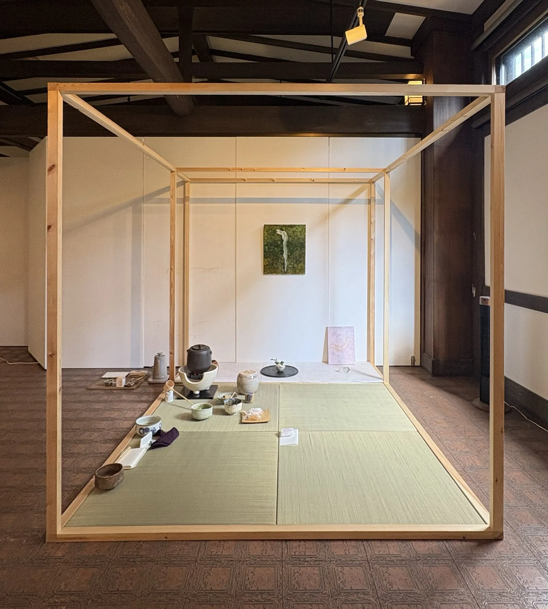 A tea space set up in the gallery